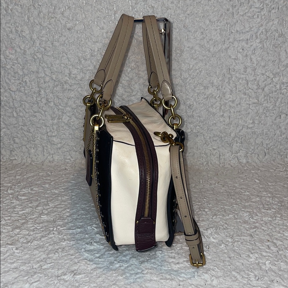 Coach Dreamer 29 Scalloped Stud Rivets Tri-tone Colorblock Leather Satchel Bag - Picture 7 of 17